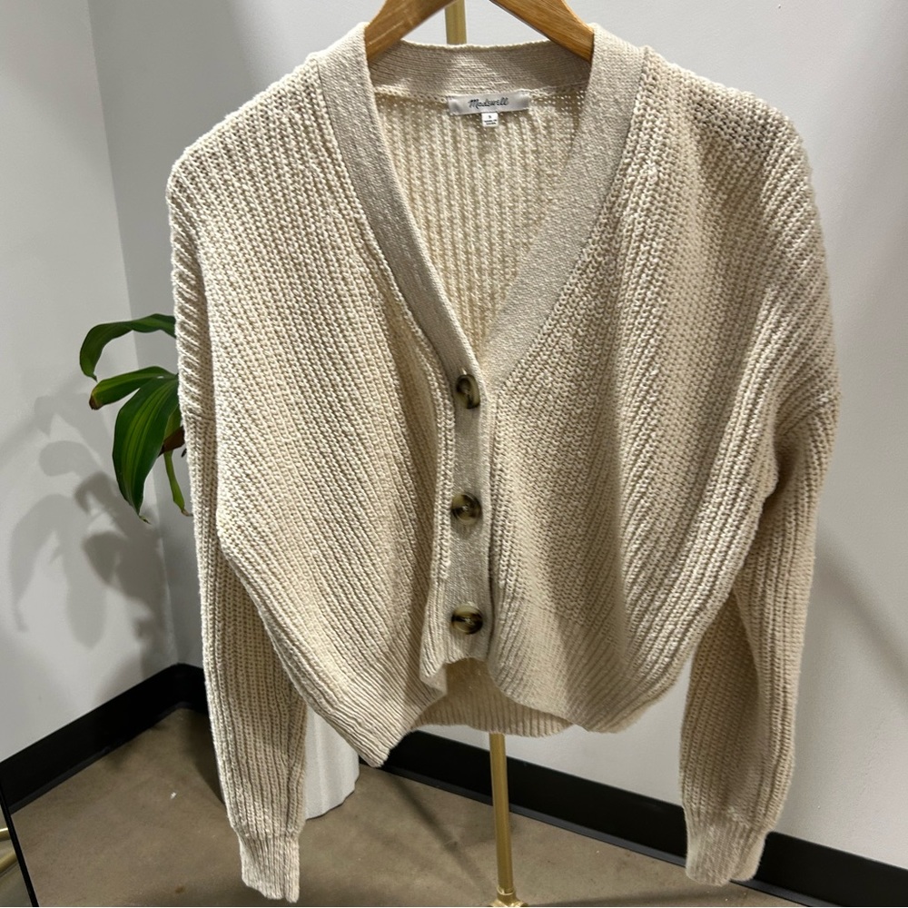 Madewell Greywood cream neutral cropped sweater - small